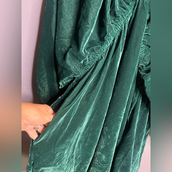 FREE PEOPLE PORTIA EMERALD GREEN VELVET DRESS XL - Picture 7 of 9